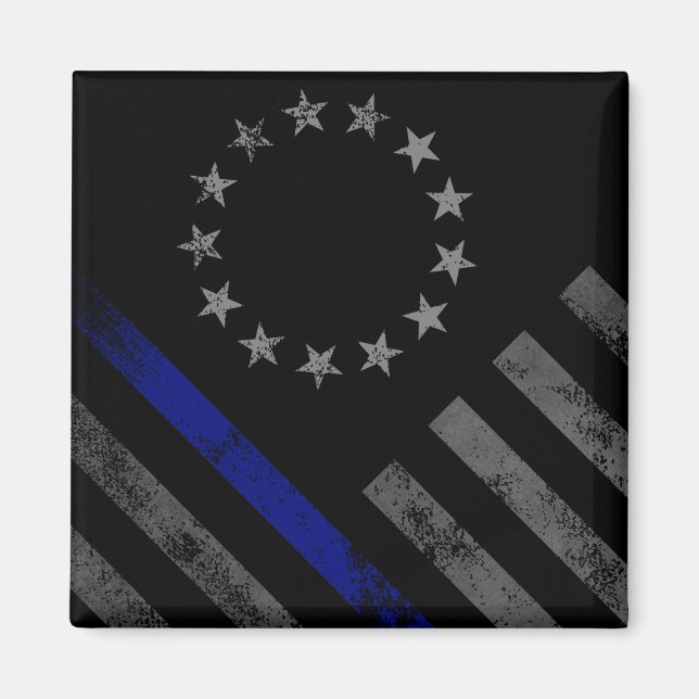 Blue Line First Responder Betsy Ross American Flag Magnet (Front)