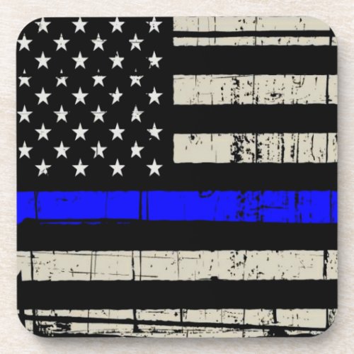 Blue Line Flag Poilice Support American USA Beverage Coaster