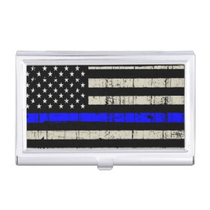 Blue Line Flag Poilice Support American USA Business Card Case