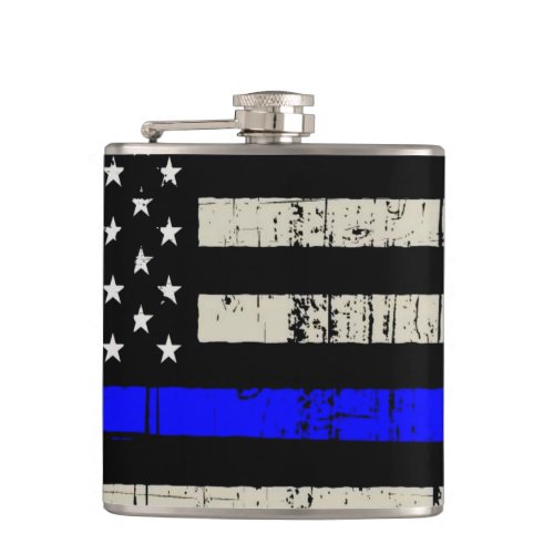 Blue Line Flag Poilice Support American USA Flask