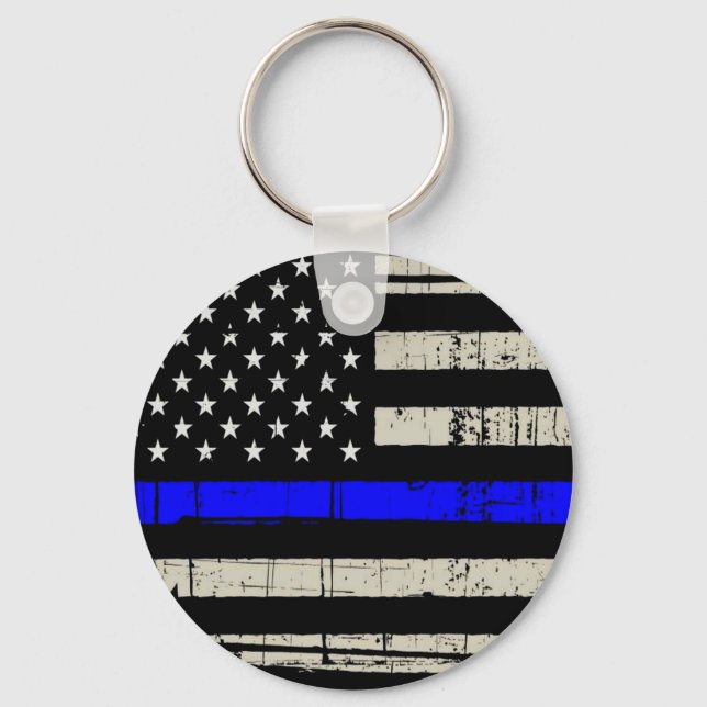 Blue Line Flag Poilice Support American USA Keychain (Front)