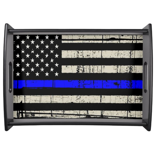Blue Line Flag Poilice Support American USA Serving Tray (Front)