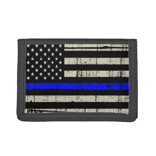 Blue Line Flag Poilice Support American USA Trifold Wallet