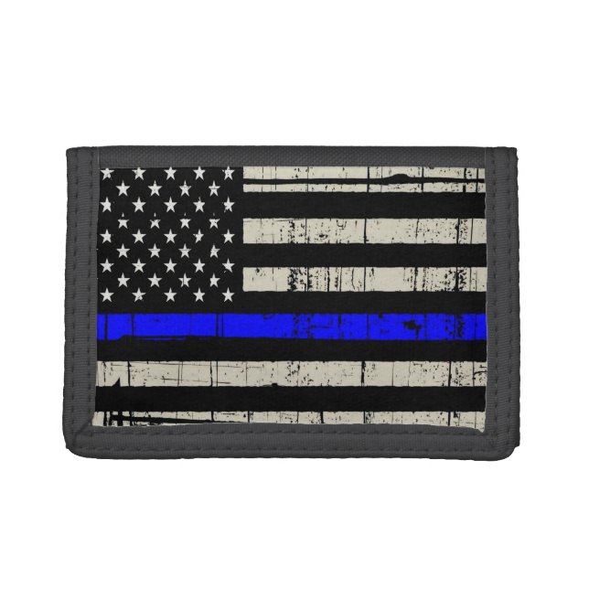 Blue Line Flag Poilice Support American USA Trifold Wallet (Front)