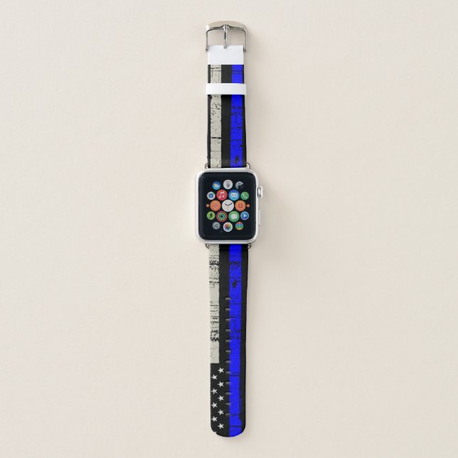 Blue Line Flag Poilice Support Apple Watch Band (Front)