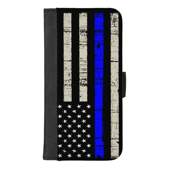 Blue Line Flag Poilice Support iPhone Wallet Case (Front)
