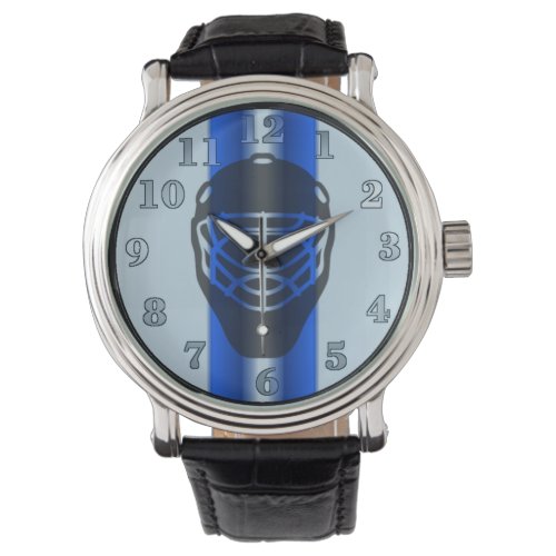 Blue Line Goalie Mask Hockey Wrist Watch