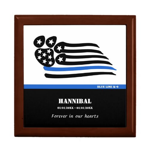 Blue Line K_9 Officer Name Memorial Gift Box