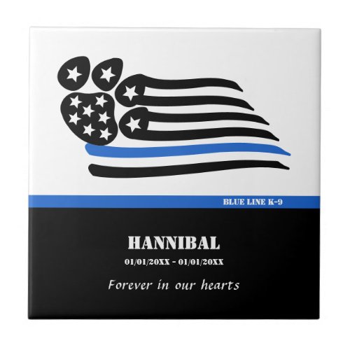 Blue Line K_9 Officer Personalized Memorial Ceramic Tile