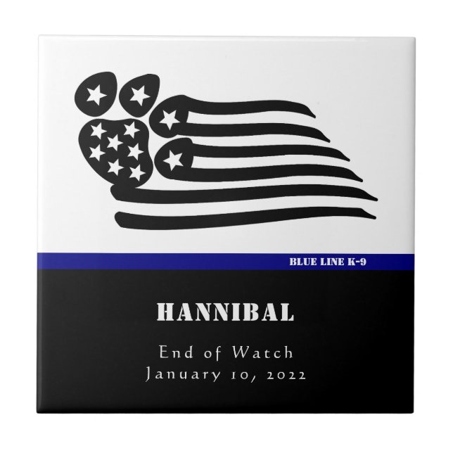 Blue Line K-9 Personalized Memorial Ceramic Tile (Front)
