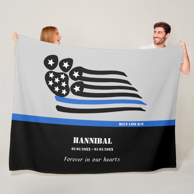 Blue Line K-9 Police Dog Personalized Memorial Fleece Blanket (In Situ)