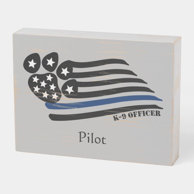 Blue Line K-9 Wooden Box Sign (Angled Horizontal)