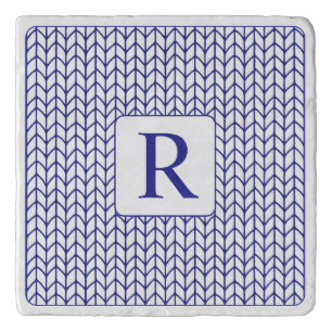 BLUE LINE KNIT Marble Stone Trivet + Initial