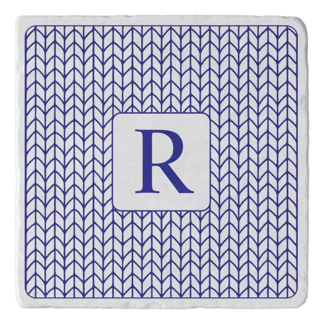 BLUE LINE KNIT Marble Stone Trivet + Initial (Front)