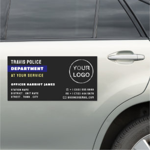 Blue Line & Logo, Police Officer, Law Enforcement Car Magnet