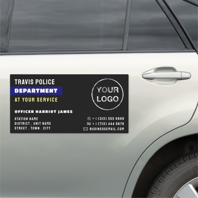 Blue Line & Logo, Police Officer, Law Enforcement Car Magnet (In Situ)