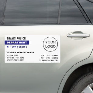 Blue Line & Logo, Police Officer, Law Enforcement Car Magnet