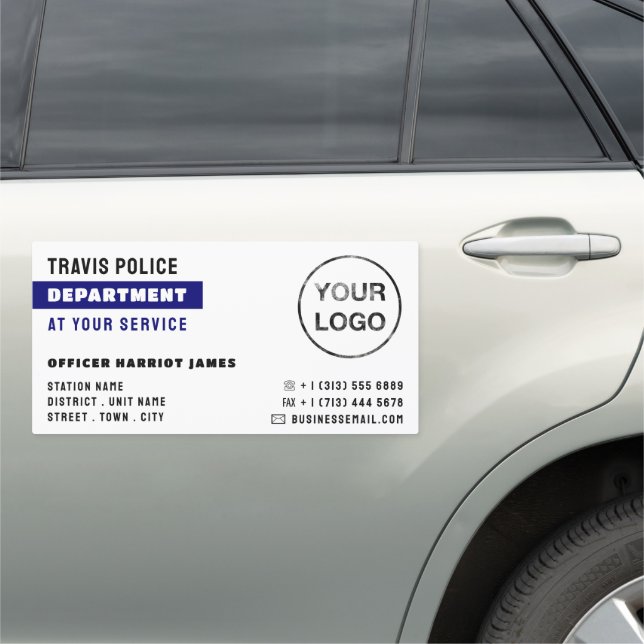 Blue Line & Logo, Police Officer, Law Enforcement Car Magnet (In Situ)