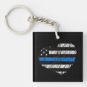 Blue Line Love Keychain