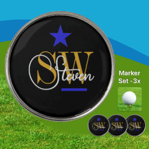 Blue Line, Monogrammed Name / Modern Signature Golf Ball Marker