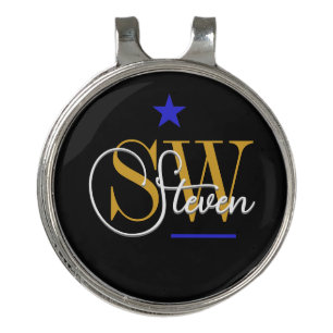 Blue Line & Monogrammed Name / Modern Signature Golf Hat Clip