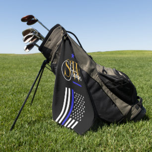 Blue Line & Monogrammed Name / Modern Signature Golf Towel