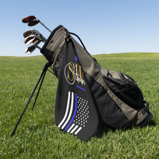 Blue Line & Monogrammed Name / Modern Signature Golf Towel (Green)