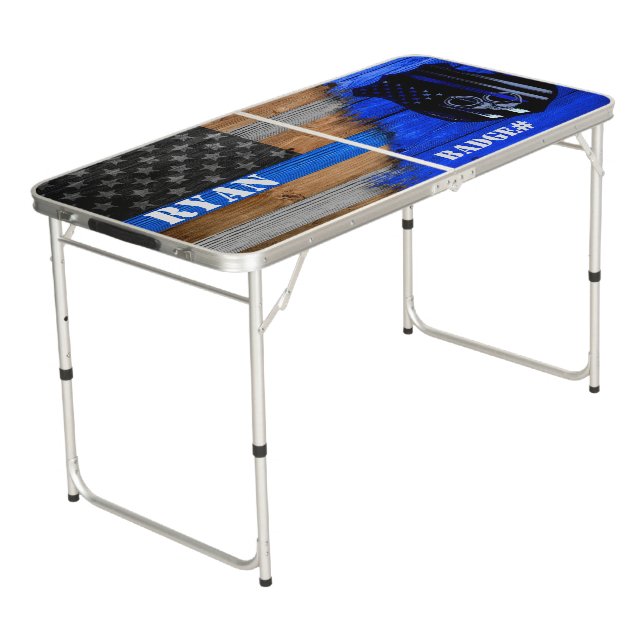  Blue Line Officer Badge Beer Pong Table (Angled)