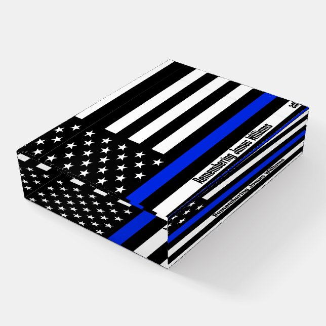 Blue LIne Police Officer Flag Memorial Paperweight (Angled)