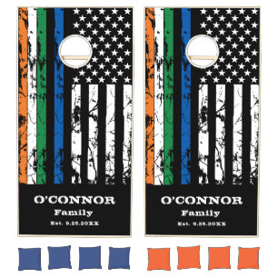 Blue Line Police Officer Irish Family Flag Cornhole Set