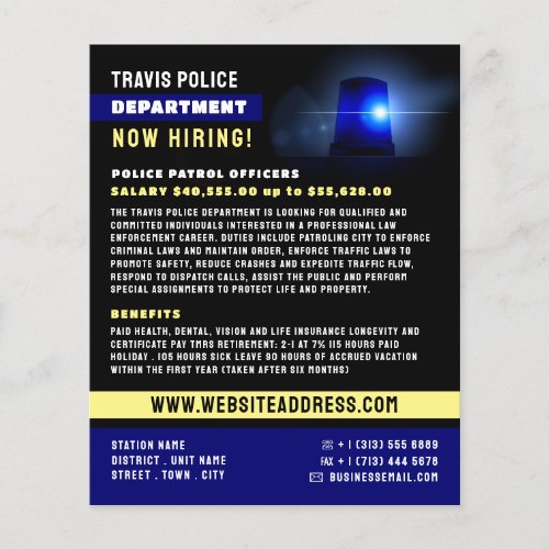 Blue Line  Siren Police Officer Recruitment Flyer