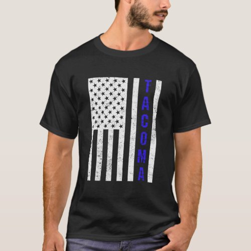 Blue Line Tacoma Distressed Cop Police T_Shirt