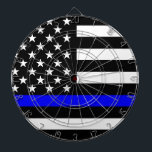 Blue Line US Flag Dartboard<br><div class="desc">A Thin Blue Line symbolic US flag design graphic. A gift idea for gatherings, memorial celebrations and remembrance occasions. Here's a fine line up of custom blue line design style available as an embroidery on embroidered casual baseball caps for everyone. Use the "Ask this Designer" link to contact us with...</div>