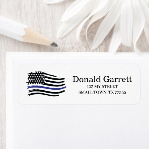 Blue Line US Flag First Responder Address Label