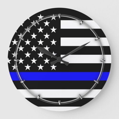 Blue Line US Flag Large Clock