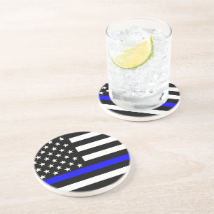 Blue Line US Flag Sandstone Coaster