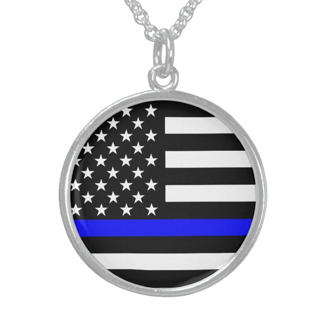 Blue Line US Flag Sterling Silver Necklace (Front)