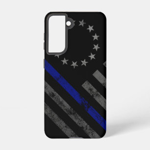 Blue Line Vintage American Flag Samsung Galaxy S21 Case