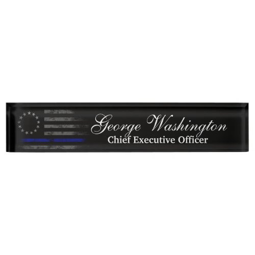 Blue Line Vintage Betsy Ross American Flag Desk Name Plate