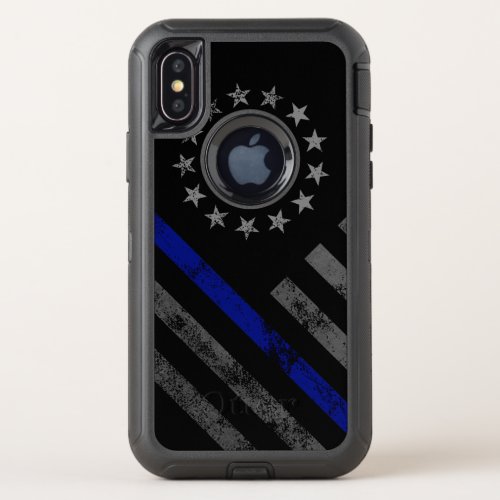 Blue Line Vintage Betsy Ross American Flag OtterBox Defender iPhone X Case