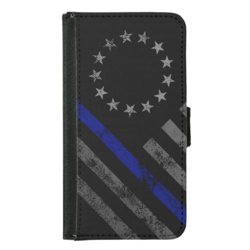 Blue Line Vintage Betsy Ross American Flag Samsung Galaxy S5 Wallet Case