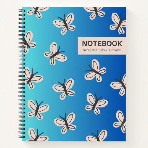 Blue linear gradient butterfly notebook 