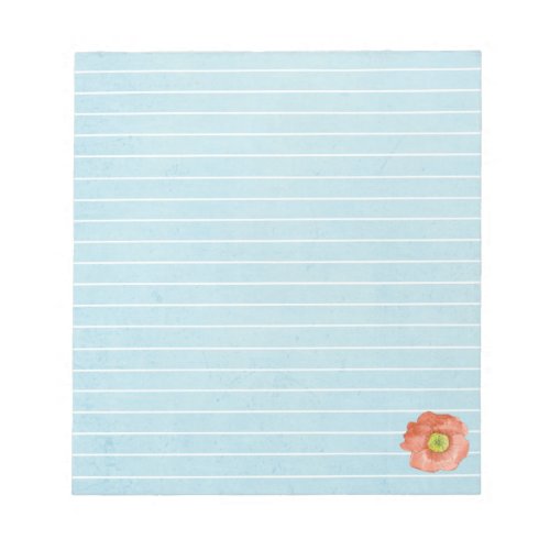 Blue Lined Orange Poppy Watercolor Flower Notepad