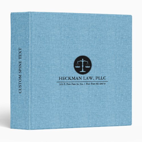 Blue Linen Black Justice Logo 3 Ring Binder