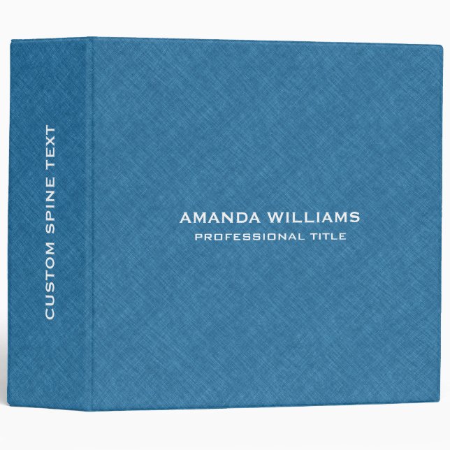 Blue Linen Burlap Fabric Texture 3 Ring Binder (Front/Spine)