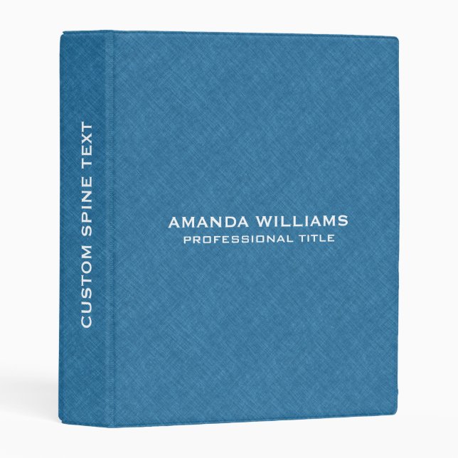 Blue Linen Burlap Fabric Texture Mini Binder (Front/Spine)