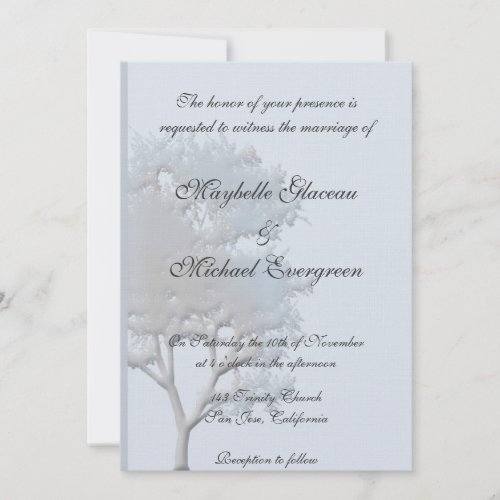 Blue Linen Elegant Tree Wedding Invitation
