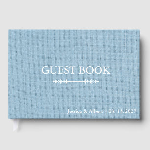 Blue Linen Personalised Stylish Wedding Guest Book