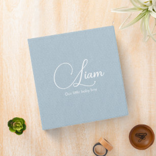 Blue Linen Personalized Baby Boy Memory Album 3 Ring Binder