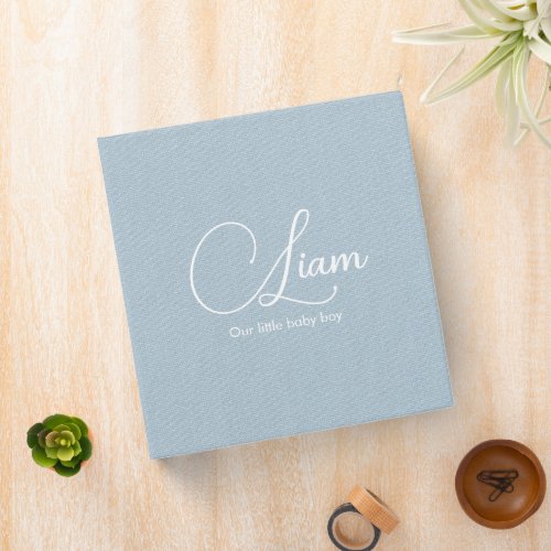Blue Linen Personalized Baby Boy Memory Album 3 Ring Binder